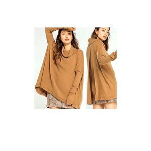 FREE PEOPLE COWL NECK TOP CANYON MOON SWEATER, SLIT ON THE BACK,100% COTTON, MED